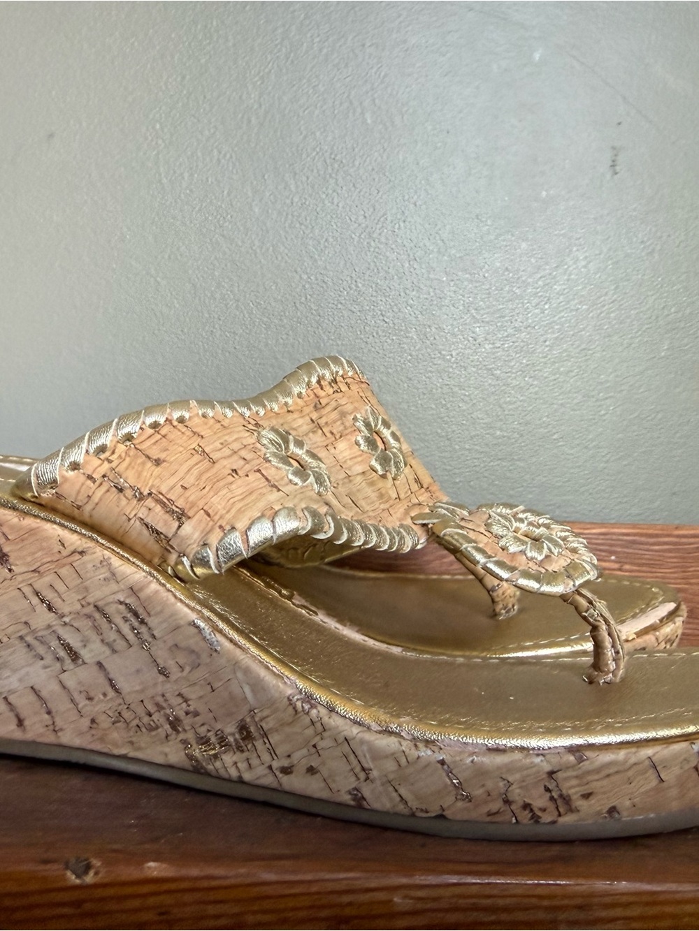 Jack Rogers Gold Cork Wedge Sandals